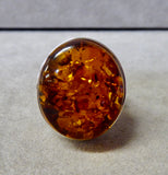 AMBER & SILVER LARGE ROUND RING