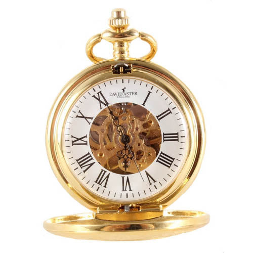 DAVID ASTER GOLD PATTERNED HALF HUNTER MECHANICAL POCKET WATCH