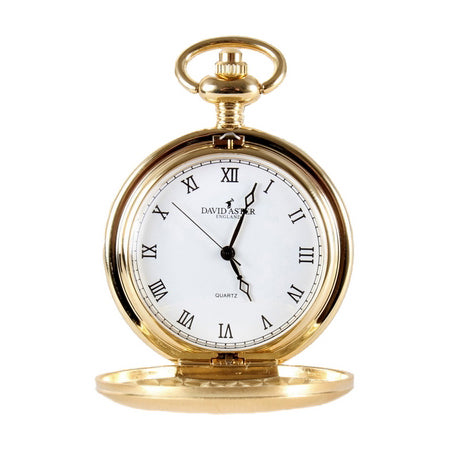 DAVID ASTER GOLD BRUSHED QUARTZ FULL HUNTER POCKET WATCH