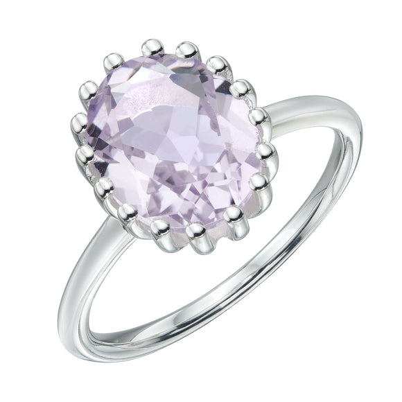 SILVER PINK AMETHYST OVAL RING