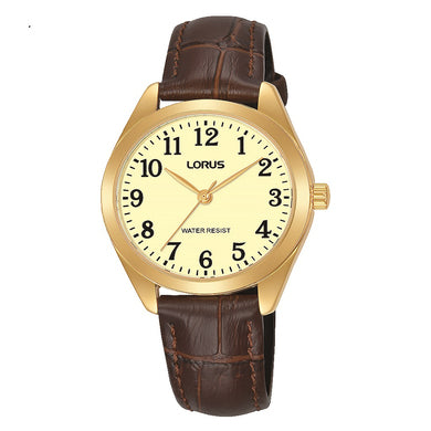 LORUS LADIES' EASY READER GOLD LEATHER STRAP WATCH