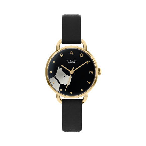 RADLEY LADIES' WOOD STREET GOLD PLATED WITH BLACK LEATHER STRAP WATCH