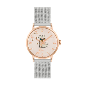 RADLEY LADIES' WOODLAND WANDERER ROSE GOLD PLATED DOG WITH FLOWERS &  MESH BRACELET