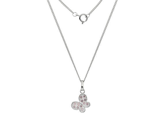 SILVER & PINK CUBIC ZIRCONIA BUTTERFLY NECKLACE