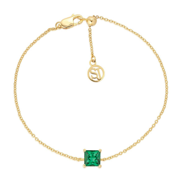 SIF JAKOBS ELLERA QUADRATO GOLD PLATED SILVER GREEN CZ BRACELET