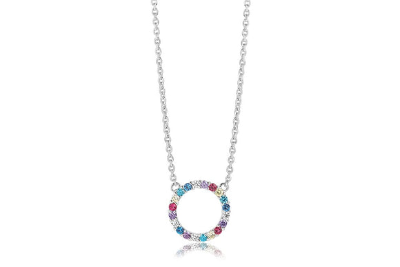 SIF JAKOBS BIELLA GRANDE SILVER MULTI COLOURED RAINBOW CZ NECKLACE