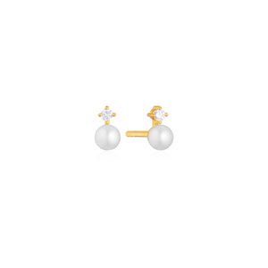 SIF JAKOBS ADRIA UNO PICCOLO GOLD PLATED SILVER, PEARL & CZ STUD EARRINGS