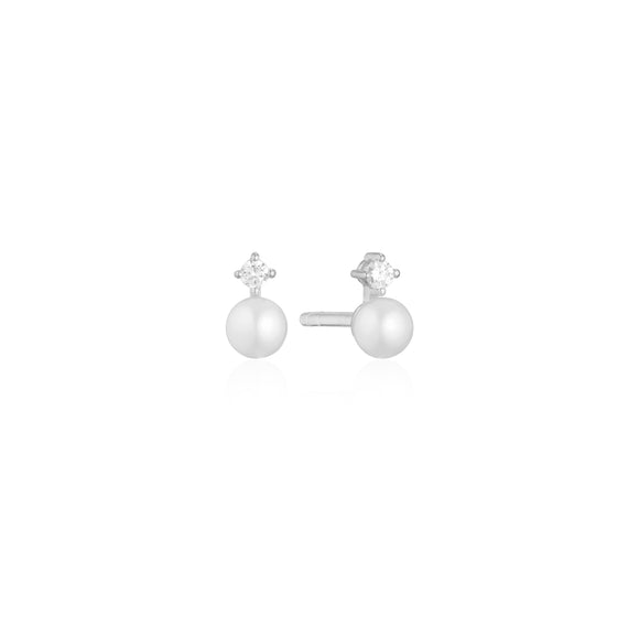SIF JAKOBS ADRIA UNO PICCOLO SILVER, PEARL & CZ STUD EARRINGS