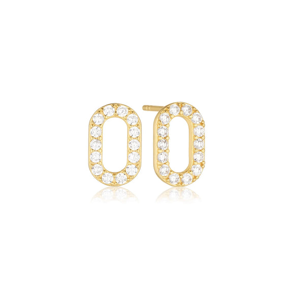 SIF JAKOBS CAPIZZI GOLD PLATED SILVER & CUBIC ZIRCONIA STUD EARRINGS