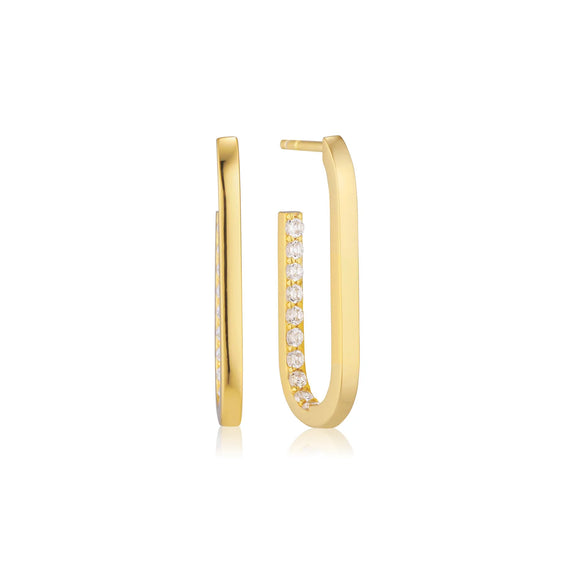 SIF JAKOBS CAPIZZI MEDIO GOLD PLATED SILVER & CZ HOOP EARRINGS