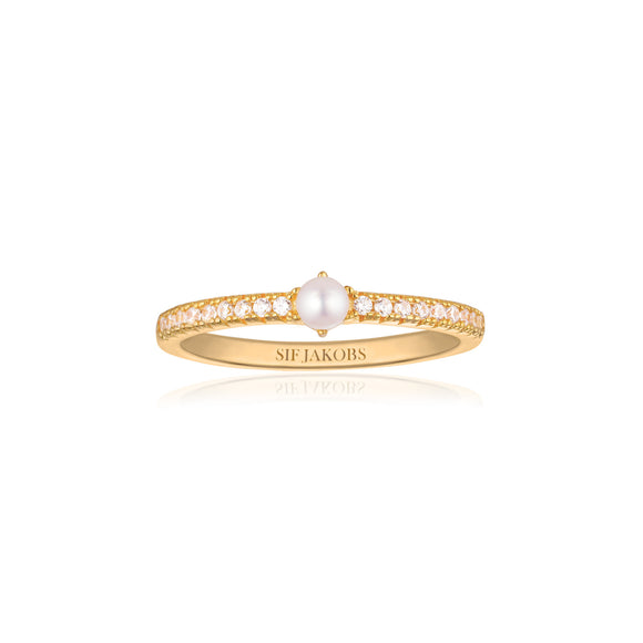 SIF JAKOBS ELLERA PERLA MEDIO GOLD PLATED SILVER, PEARL & CUBIC ZIRCONIA RING