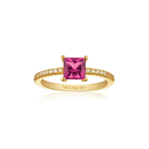 SIF JAKOBS ELLERA QUADRATO GOLD PLATED SILVER & PINK CUBIC ZIRCONIA RING