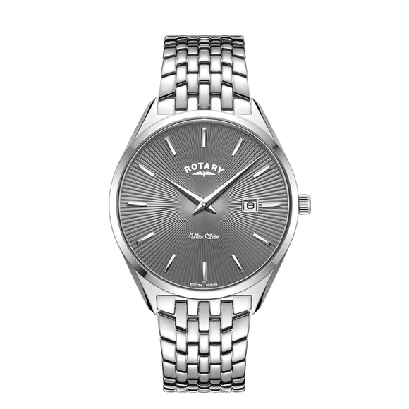 ROTARY MEN'S ULTRA SLIM SILVER GREY DIAL BRACELET WATCH