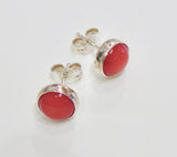 BRAVE SILVER BAMBOO CORAL ROUND PLAIN EDGE STUD EARRINGS 8MM
