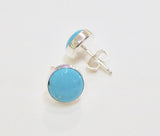 BRAVE SILVER TURQUOISE ROUND PLAIN EDGE STUD EARRINGS 8MM