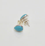 BRAVE SILVER TURQUOISE TEAR PLAIN EDGE STUD EARRINGS