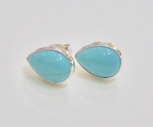 BRAVE SILVER TURQUOISE TEAR PLAIN EDGE STUD EARRINGS