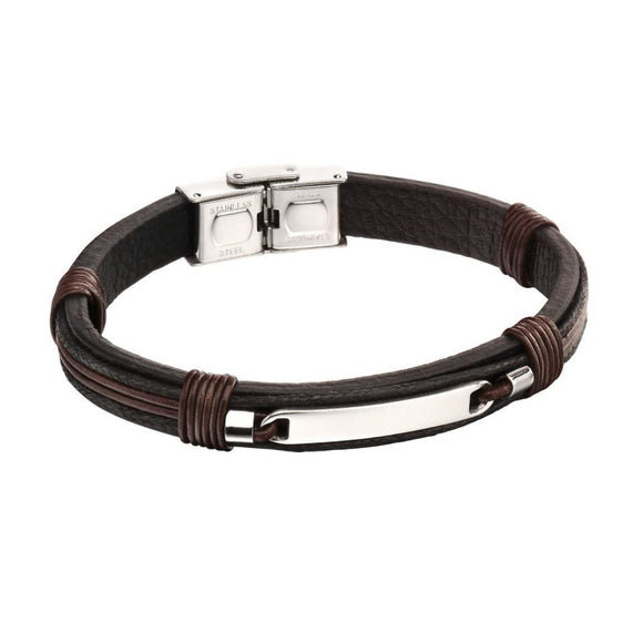 FRED BENNETT BLACK & BROWN CORD DETAIL LEATHER BRACELET