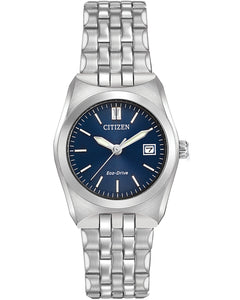 CITIZEN LADIES' ECO-DRIVE ROUND BLUE DIAL SILVER BRACELET WATCH