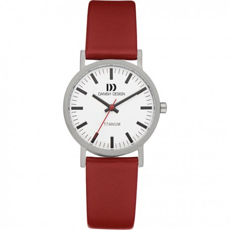 DANISH DESIGN LADIES' SMALL RHINE TITANIUM WHITE RED LEATHER STRAP WATCH