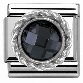 NOMINATION COMPOSABLE BLACK ROUND CUBIC ZIRCONIA LINK