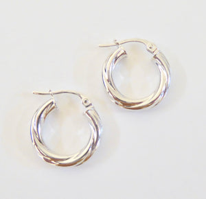 9CT WHITE GOLD ROPE TWIST CREOLE EARRINGS