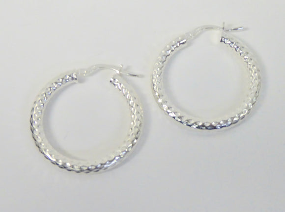 STERLING SILVER TEXTURED CREOLE EARRINGS