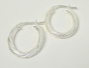 STERLING SILVER TEXTURED OVAL CREOLE EARRINGS