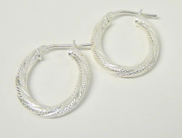 STERLING SILVER TEXTURED OVAL CREOLE EARRINGS