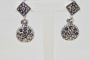 LUKE STOCKLEY SILVER  MARCASITE ROUND DROP EARRINGS