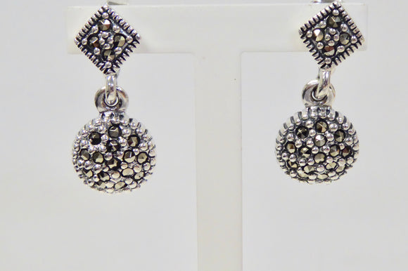 LUKE STOCKLEY SILVER  MARCASITE ROUND DROP EARRINGS