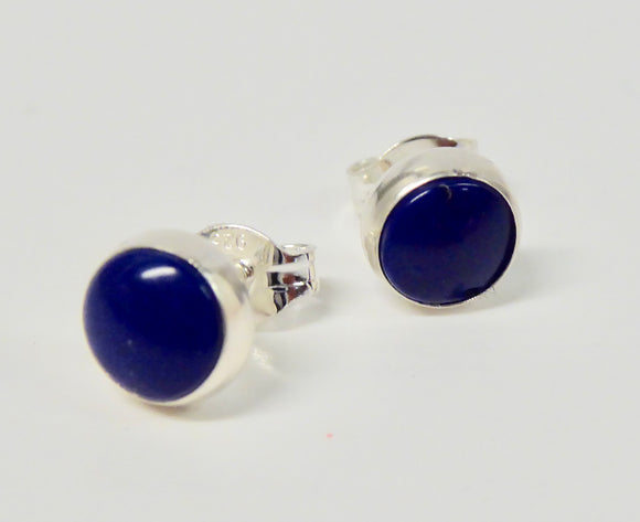 BRAVE SILVER LAPIS ROUND PLAIN EDGE STUD EARRINGS 8MM