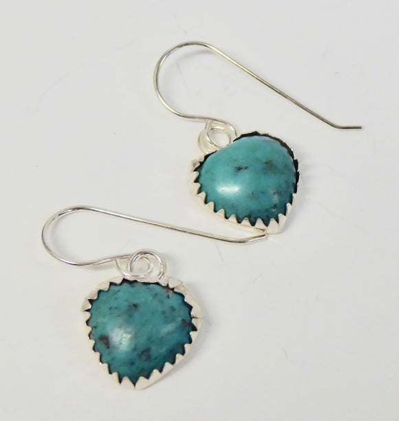 BRAVE SILVER TURQUOISE HEART DROP EARRINGS