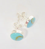 BRAVE TURQUOISE & SILVER ROUND PLAIN EDGE STUD EARRINGS 8MM
