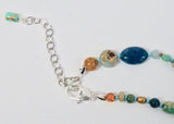 BRAVE MARY SALAZAR SILVER APATITE, TURQUOISE & PEARL BEAD NECKLACE 18"