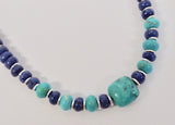 BRAVE MARY SALAZAR SILVER DUMORTERITE & TURQUOISE  NECKLACE 18"