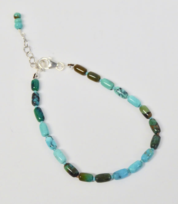 BRAVE MARY SALAZAR SILVER RAINBOW TURQUOISE BARREL BEAD BRACELET
