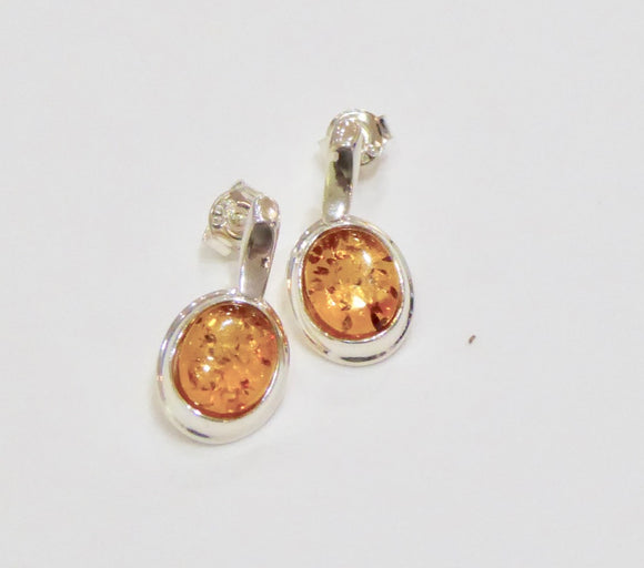 AMBER & SILVER OVAL BAR DROP EARRINGS