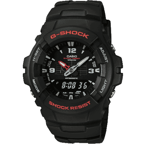 CASIO MEN'S G-SHOCK BLACK & RED DUAL DISPLAY BLACK RESIN STRAP WATCH