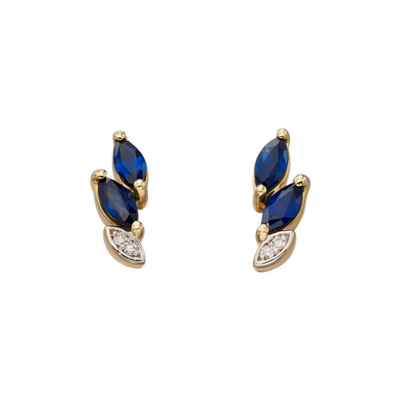 9CT GOLD SAPPHIRE & DIAMOND MARQUISE SHAPED STUD EARRINGS