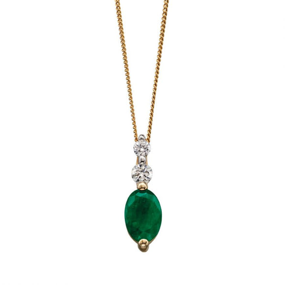 9CT GOLD, OVAL EMERALD & DIAMOND NECKLACE