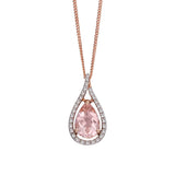 9CT GOLD, MORGANITE & DIAMOND TEAR SHAPED NECKLACE
