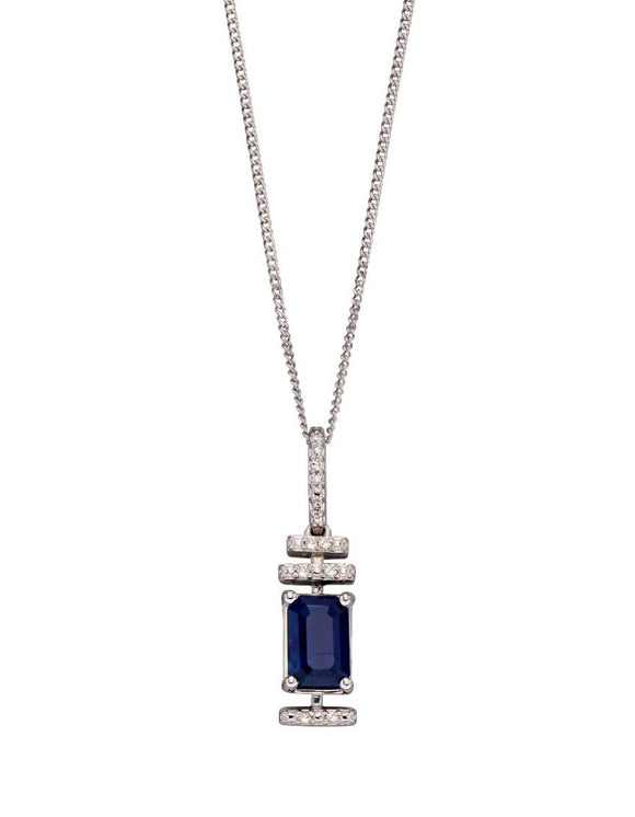 9CT WHITE GOLD, SAPPHIRE & DIAMOND NECKLACE