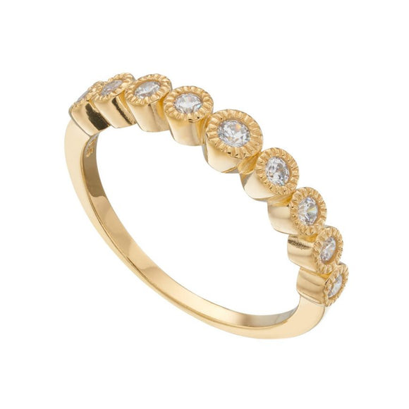 SILVER GOLD PLATED CZ MILLEGRAIN EDGE RING