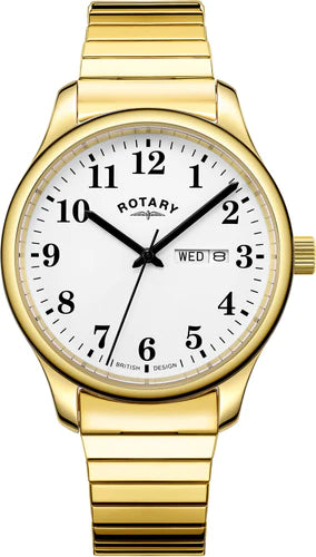 ROTARY MEN'S GOLD PLATED WATCH WITH EXPANDER BRACELET