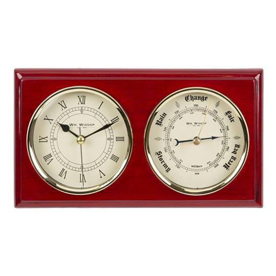 WIDDOP CLOCK & BAROMETER ON PIANO FINISH MOUNT